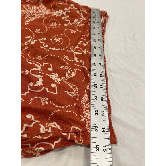 TAHARI 100% Linen Wide Leg Pants Burnt Orange Damask Boho Coastal Grandma L - Picture 8 of 9